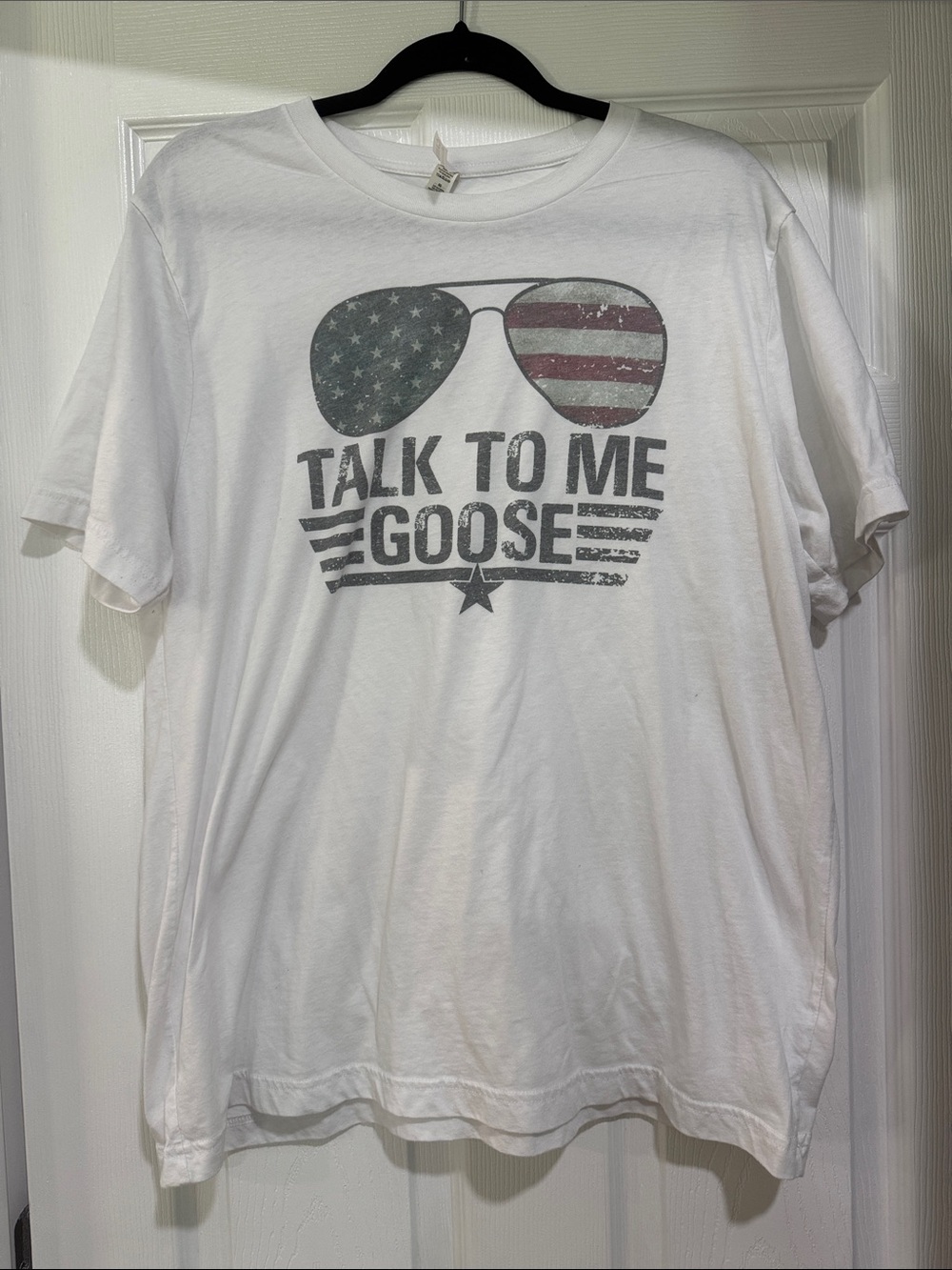 Bella Canvas White 'Talk To Me Goose' Graphic Tee with Flag Sunglasses